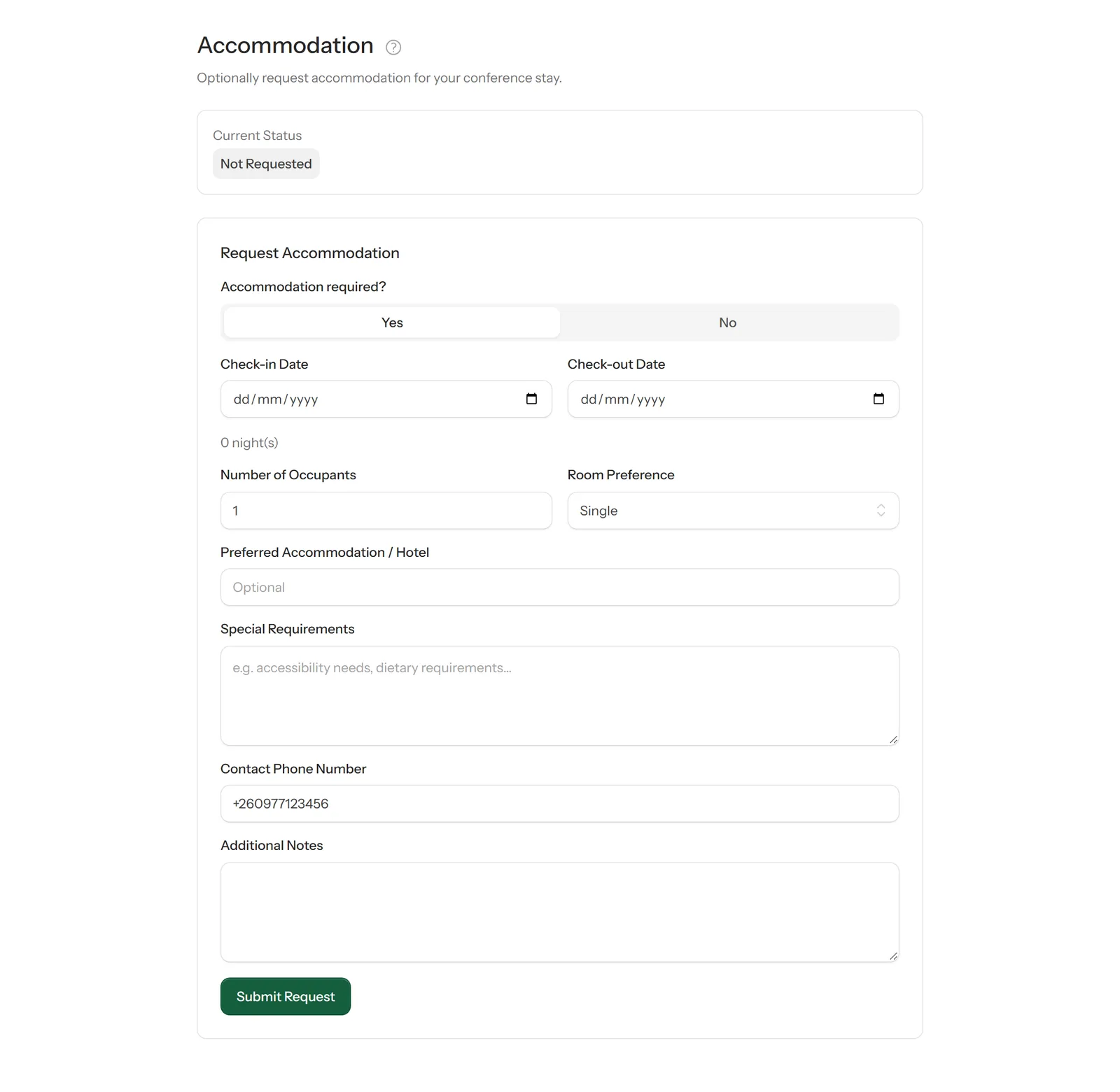 The Request Accommodation form