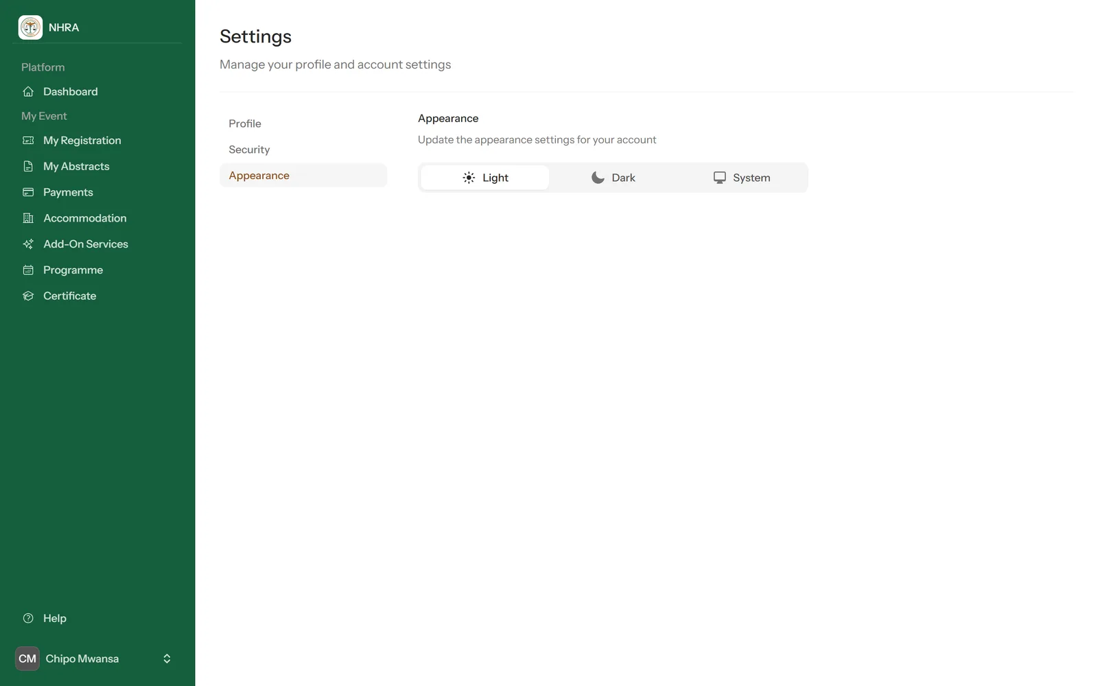 Appearance settings