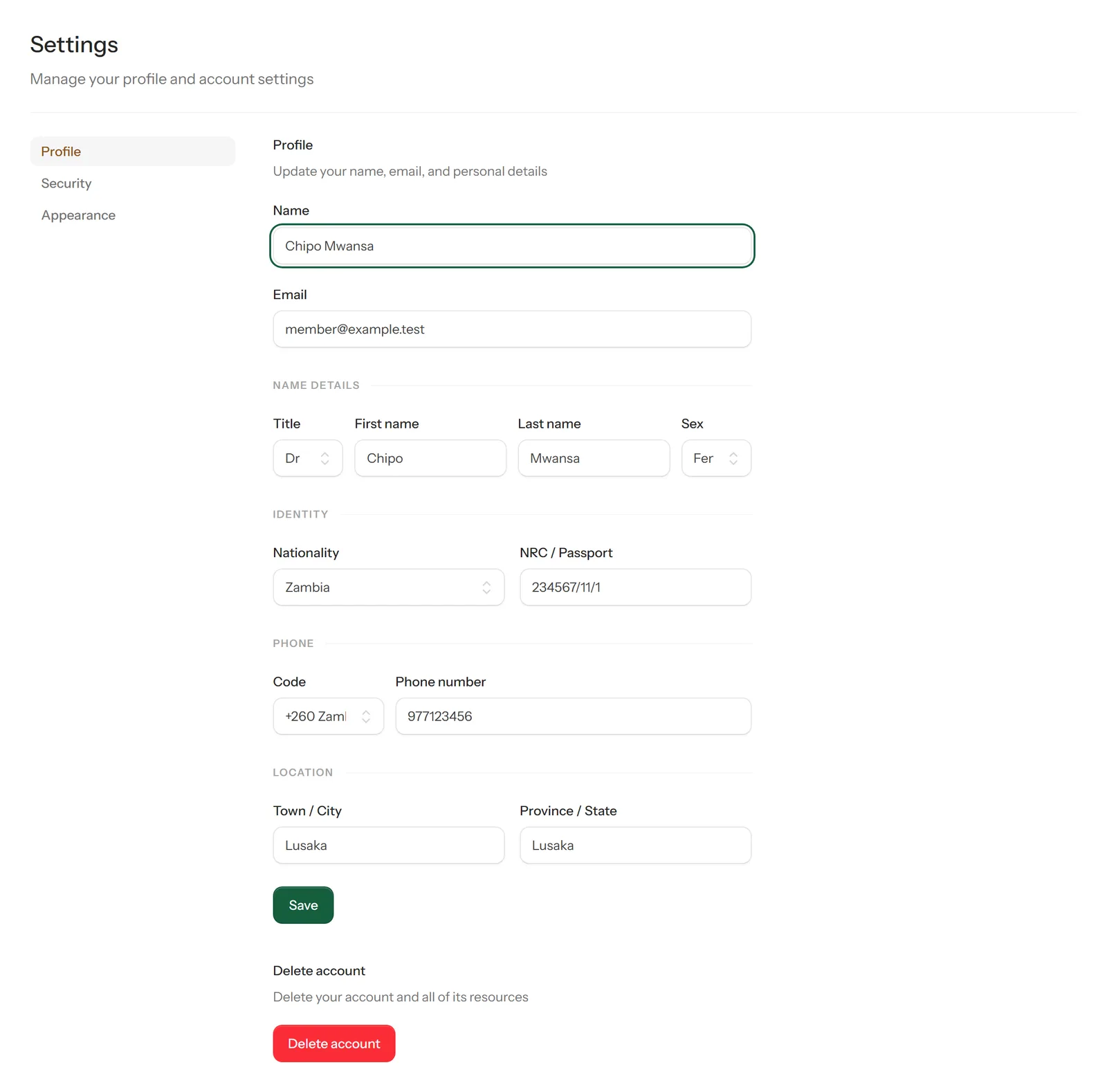 Profile settings