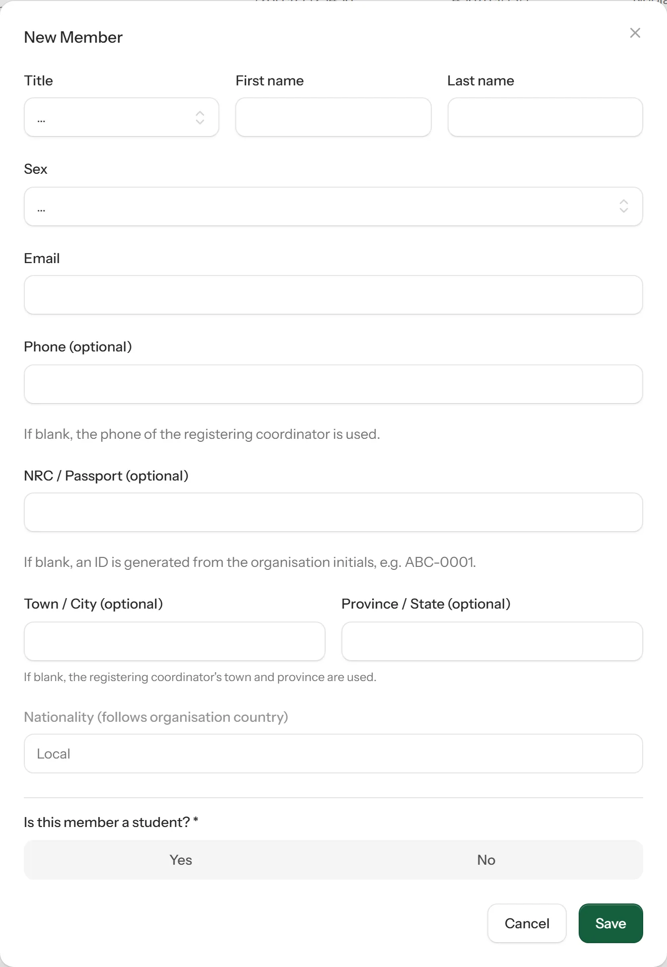 The New Member form
