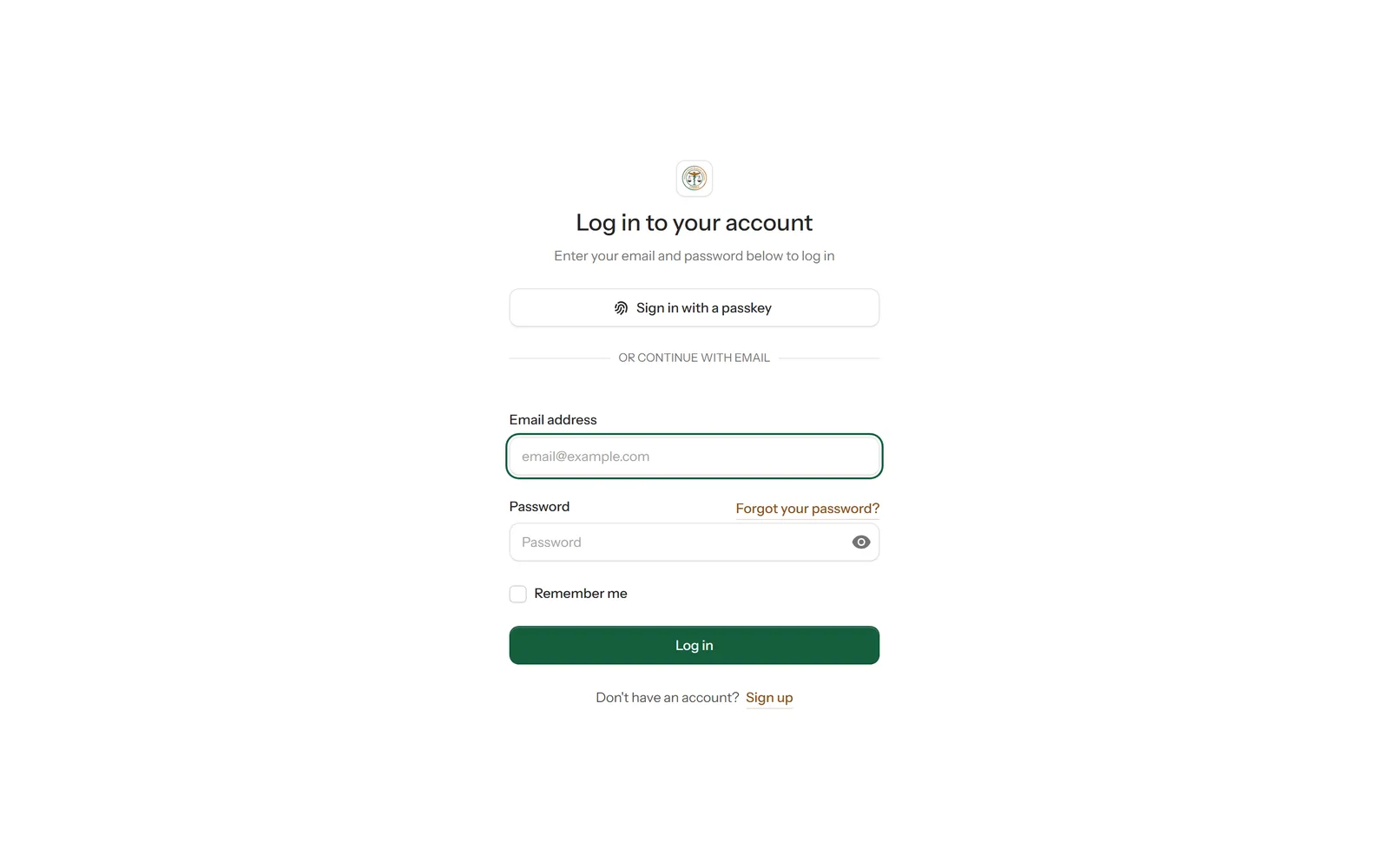 The Log in to your account form