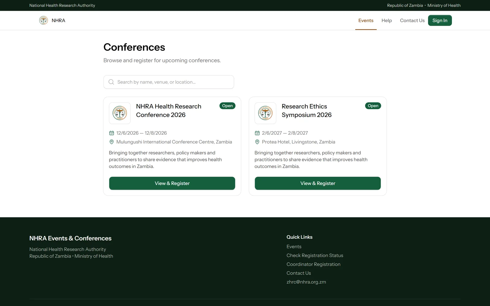 The Conferences list
