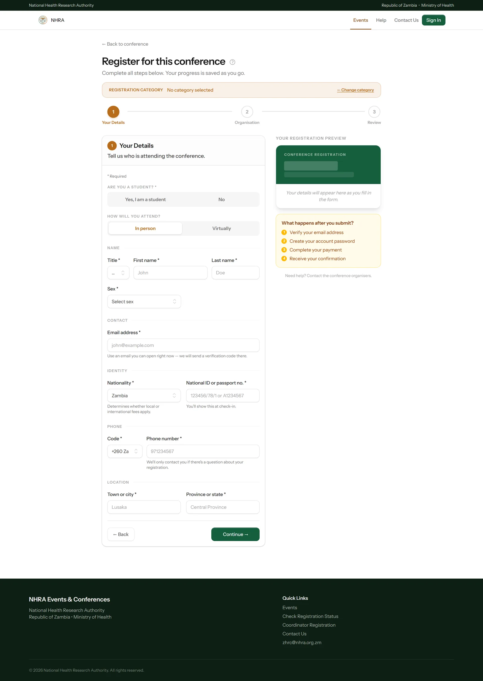 Step 1 of the registration form, Your Details